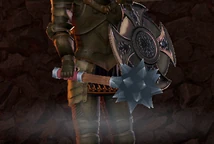 The Guardian trying on a plain spiked mace in the shop preview.